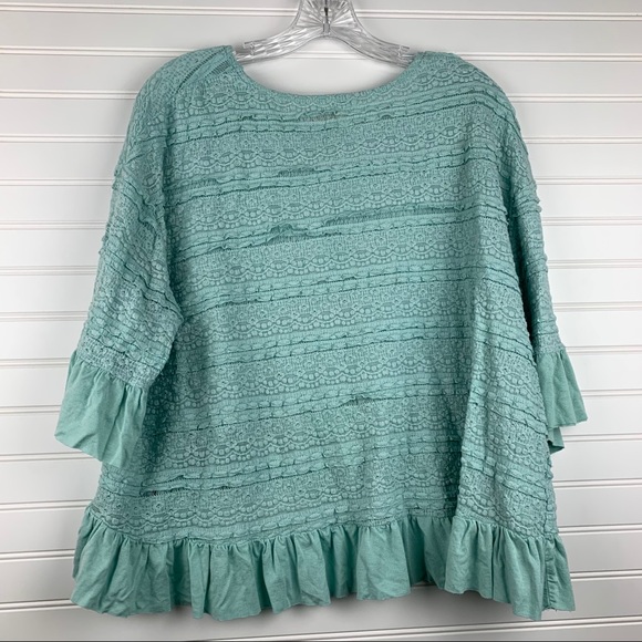 Umgee Dusty Mint Crochet Bell Sleeve Ruffle Top - Picture 8 of 9